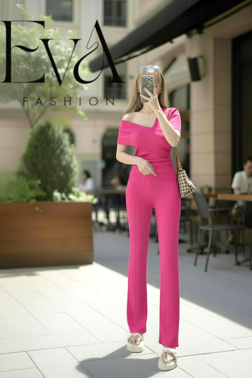 Aiza Terno Coords Asymmetrical Shoulder Fit Medium to 2XL Spandex Cotton Knitted Fabric Casual Basic