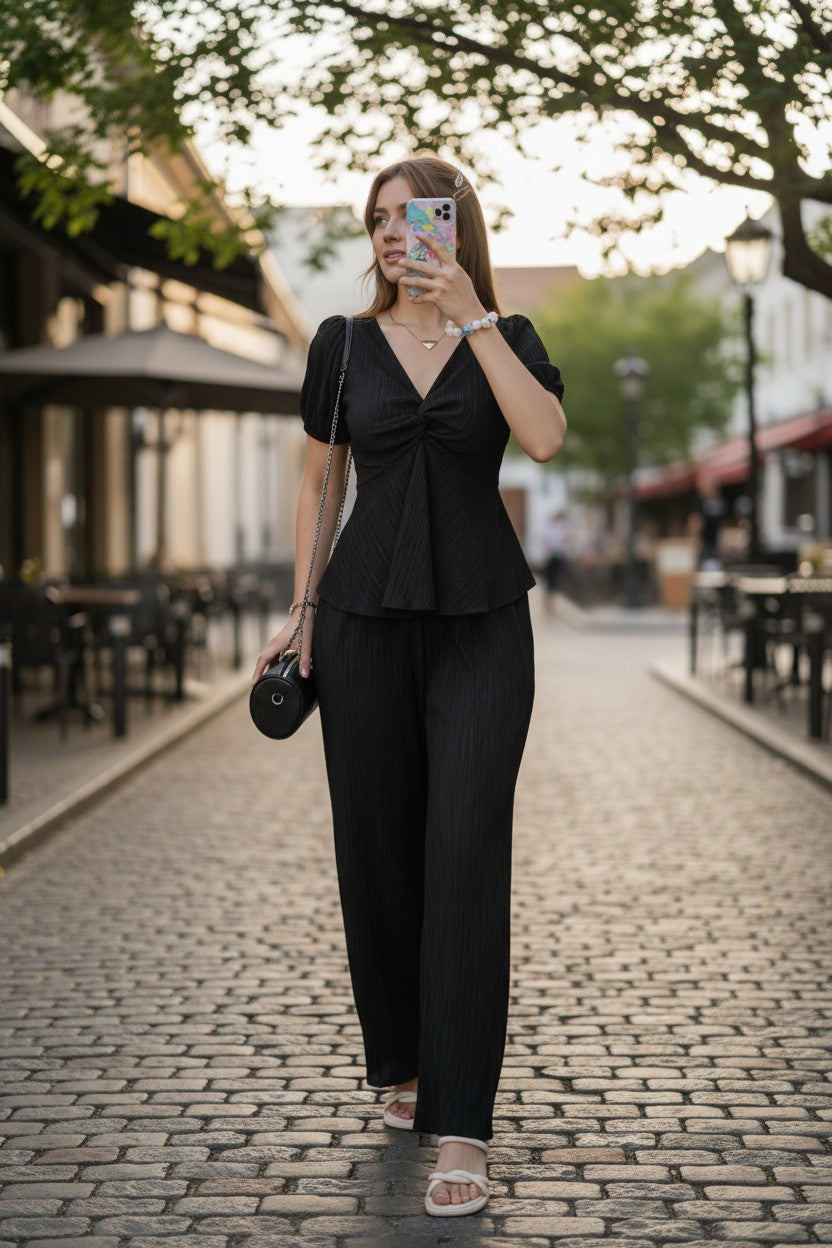 Missy Terno Coords Peplum Twisted Tops with Two Side Pockets