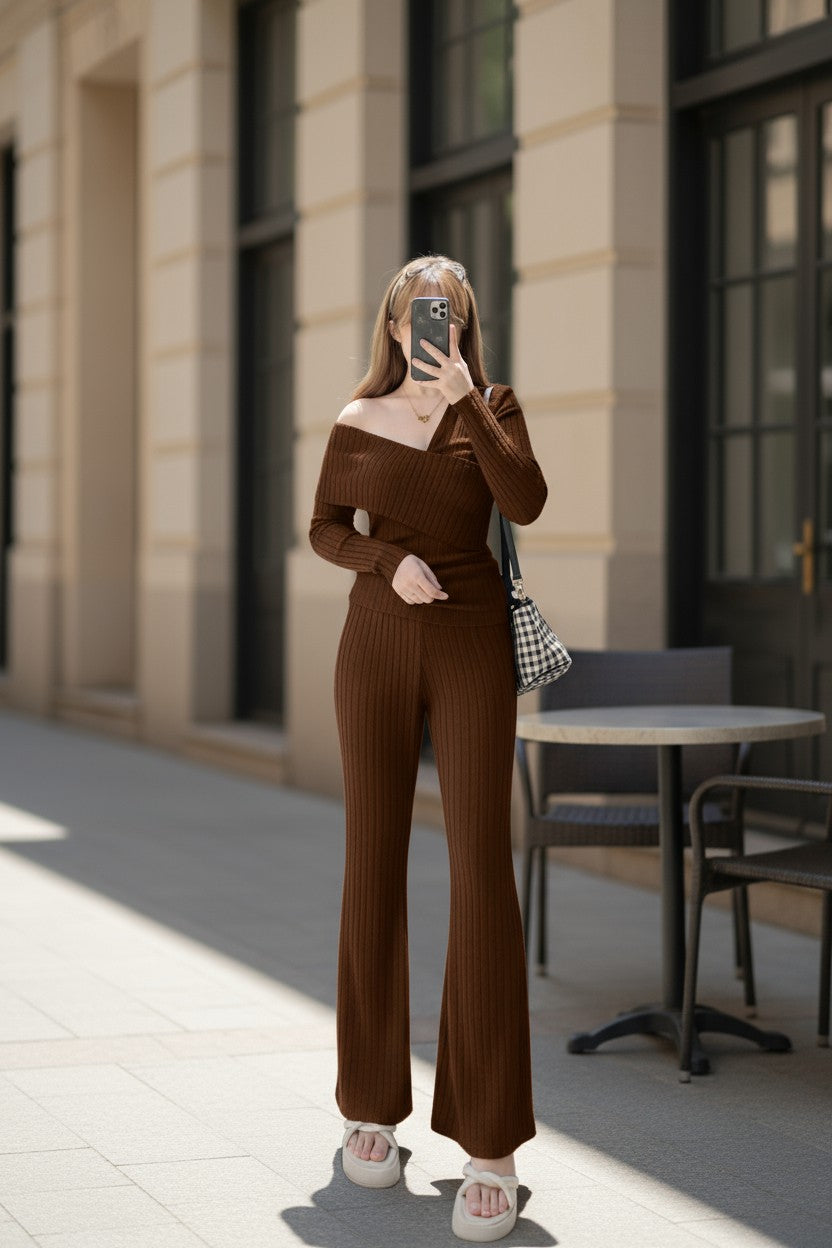 Aiza Terno Coords Asymmetrical Shoulder Fit Medium to 2XL Spandex Cotton Knitted Fabric Casual Basic